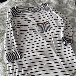Striped Black and White Top with Pocket